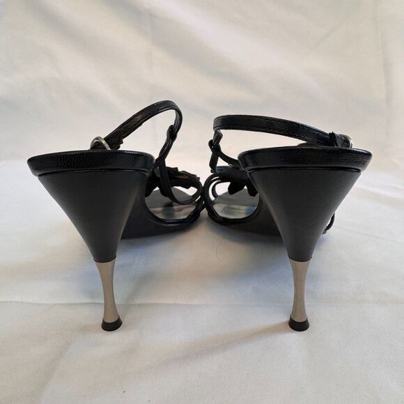 Mario Bologna Black Silver Strappy Sandal Stilleto Size 8.5 - Picture 7 of 8